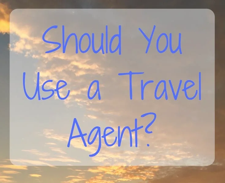 Sunset sky graphic asking 'Should You Use a Travel Agent?' by Suncoast Travel, Plymouth, Michigan, on travel agent fees